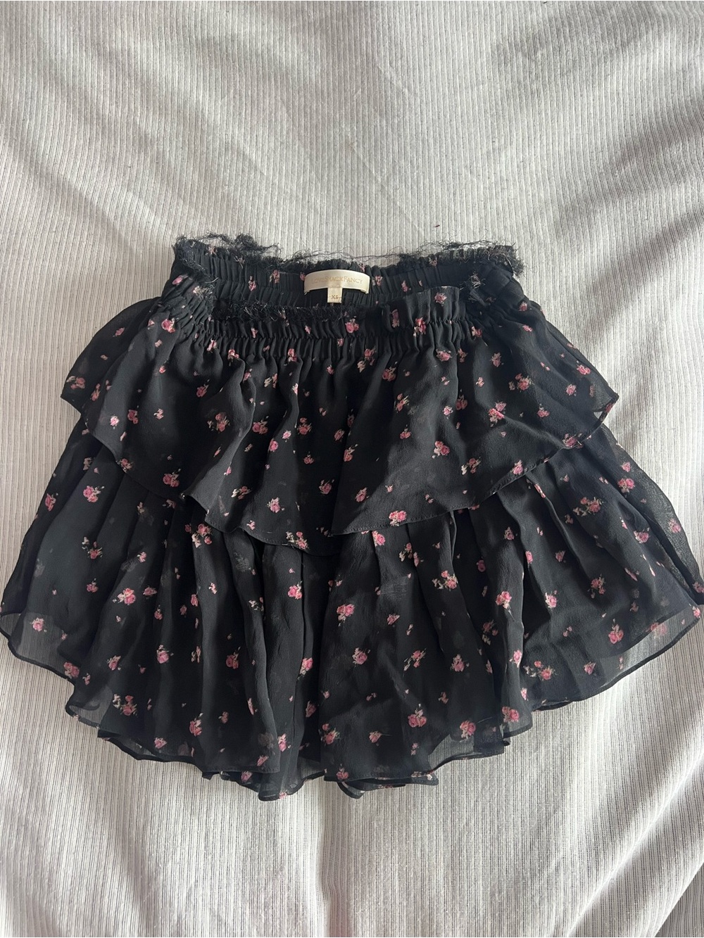 Black Floral Tiered Ruffle Mini Skirt - Loveshackfancy